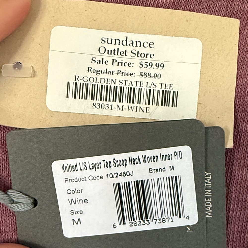 NWT Sundance Golden State long sleeve tee wine pink M - Picture 12 of 12